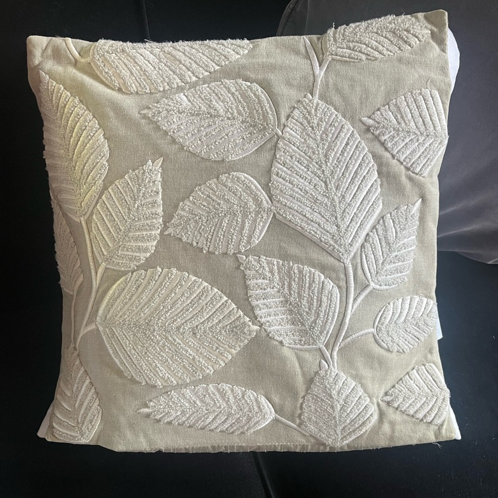 Pier 1 Accent Pillow Cover Embroidered Leaf pattern